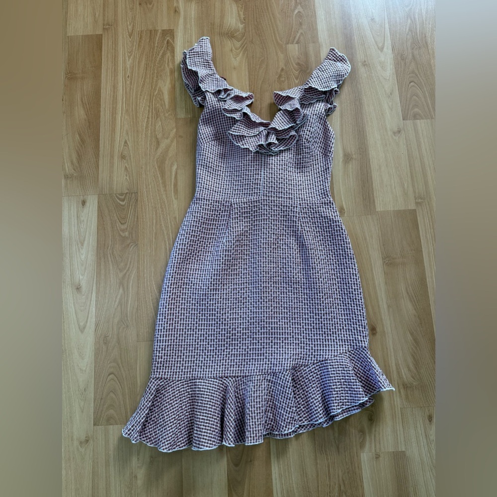 WAYF Dorian Gingham Ruffled Asymmetrical Hem Mini Dress